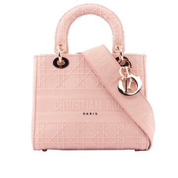 DIOR LADY D-LITE籐格紋圖案刺繡中型包款（粉色） _廠商直送