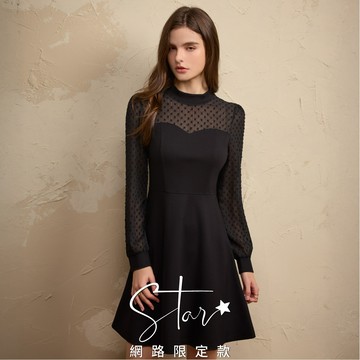 SO NICE 小高領透膚網紗拼接空氣棉收腰洋裝｜STAR｜都會時尚女裝【3554F024】