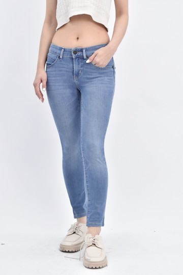 (S) levis質感丹寧牛仔棉質緊身刷色低腰藍色長褲