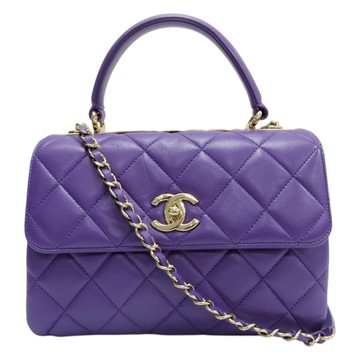 【二手名牌BRAND OFF】CHANEL 香奈兒 紫色 菱格紋羊皮 鍊帶 Coco handle 兩用包 AS4654