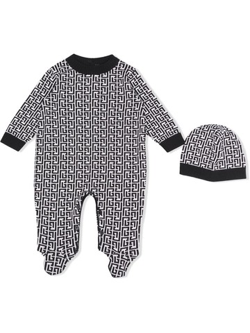Balmain Kids - Greca-print baby grow set - kids - Cotton/Cashmere - 6 mth - Black