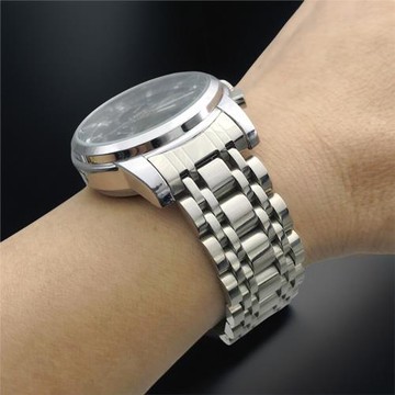 表帶鋼帶手表鏈男士蝴蝶扣精鋼20mm實心不銹鋼弧口配件金屬手表帶