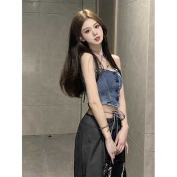 牛仔時尚修身無袖上衣吊帶背心