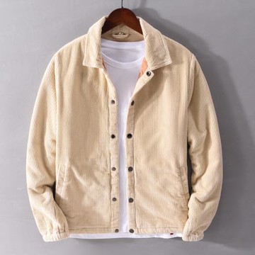 日系復古燈芯絨休閑外套男裝秋冬季加厚款翻領純棉條絨夾克上衣服