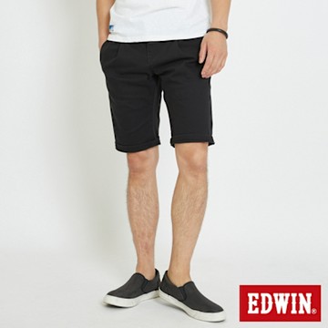 EDWIN 男裝 基本休閒打摺短褲-黑色