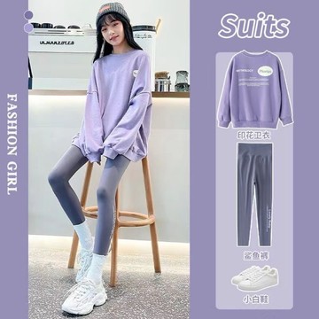 台灣出貨 女童衛衣套裝 2025春秋新款 兒童休閒鯊魚褲 秋裝網紅炸街洋氣兩件套