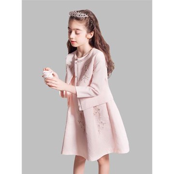 女童主持人正裝禮服兒童小香風套裝2025春秋女孩外套背心裙兩件套