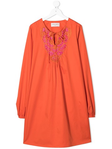 Alberta Ferretti Kids - embroidered neck tunic dress - kids - Cotton - 10 yrs - Orange