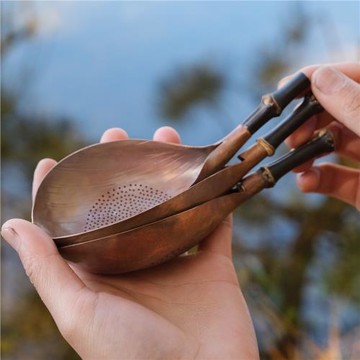 全手工純銅蓮瓣形茶漏 紫銅烤色復古茶濾紅銅茶葉過濾器茶道配件