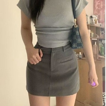 灰色高腰半身裙女2024年夏季新款設計感小衆裙子a字裙包臀裙短裙011715