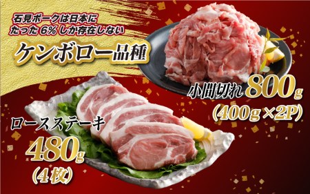 豚肉 石見ポークロースステーキ・小間切れセット 1280g