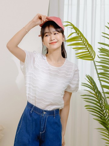 純棉立體紋理拋袖上衣