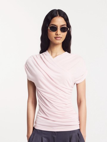 Indie Off Shoulder Wrap Top in Dusk Pink - TENCEL Ninety Percent