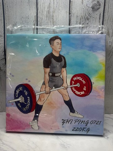 舉重是我的信仰 客製手繪紀念畫 比賽成就收藏 初戀風動作無框畫