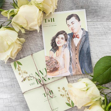 客製婚禮喜帖【雙人水彩肖像畫作+電子檔+喜帖設計 】不含印刷