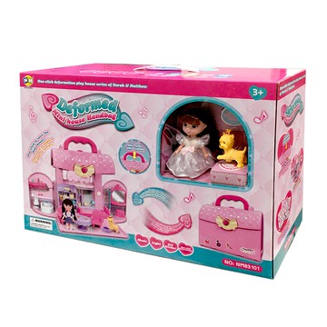 可愛小屋家家酒手提包 迷你設計方便攜帶 豐富家具配件 角色扮演遊戲  1個