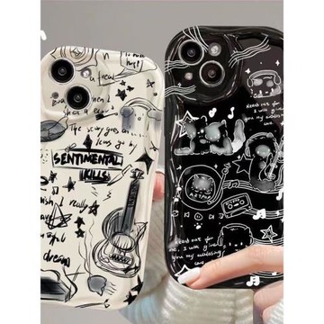 線條音樂貓吉他適用三星s24ultra手機殼硅膠s23+/s22涂鴉s21/s20fe藝術a15/a55女生54/34卡通a25/a24防摔a05s