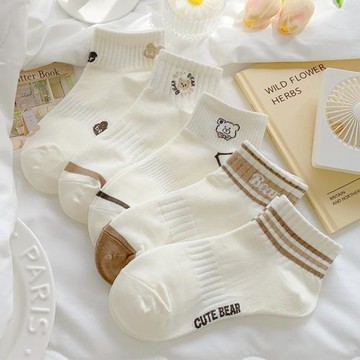 奶白小熊襪子女短襪淺口棉襪夏季薄款可愛日系學院風運動低幫短筒