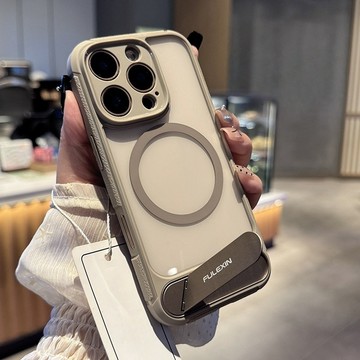 i17 一字支架 防滑邊框 磁吸 保護殼 防摔殼 適用於 iPhone 16 15 14 Pro max 手機殼