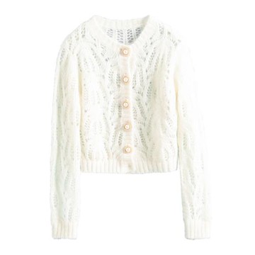 設計感炸街馬海毛白色鏤空短款針織開衫春秋新款溫柔風毛衣外套女