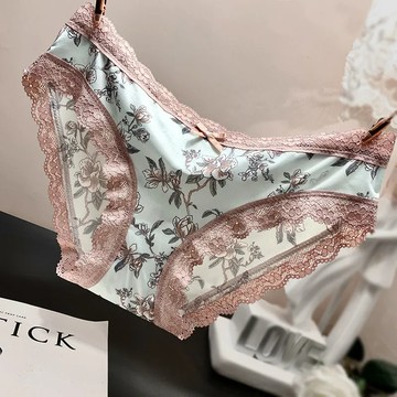 女士內褲 日系蕾絲內褲 女印花內褲 牛奶絲性感打底褲 舒適中低腰內褲 女士三角褲 無痕冰絲內褲 女生內褲【不二雜貨】