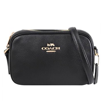 COACH CQ875 MIN JMIE 馬車LOGO荔枝皮革斜背相機包.黑