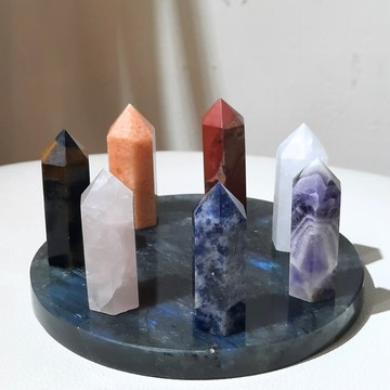 找回內在力量｜七小福 七脈輪 拉長石盤 紅碧玉 橘東菱玉 虎眼石 粉晶 蘇打石 紫水晶 白水晶 8件套組