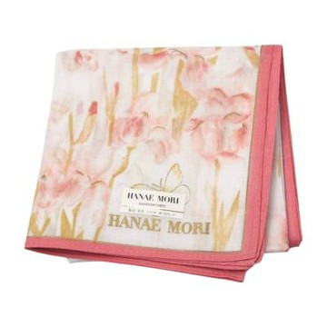 Hanae Mori 日本製100%粉底劍蘭蝴蝶圖騰字母LOGO帕巾(46CM)