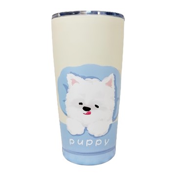 Mega 韓風狗狗系列304不鏽鋼冰霸杯 (550ml)  西施犬  西施犬 米色 + 白色 + 藍色  1個