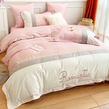 北歐高級四件套純棉拼接輕奢風100全棉簡約床單被套床笠床上用品4