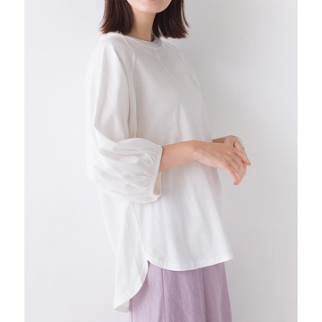 日本 OMNES - 抗透汗 薄透氣球七分袖上衣-白