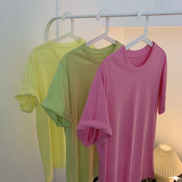 短袖t恤女夏季新款A-32韓版寬松顯瘦純色圓領打底衫上衣