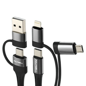 POLYWELL 五合一PD編織快充線 USB-A+C+Lightning+Micro-B PW15-W45-A309  1m  1條