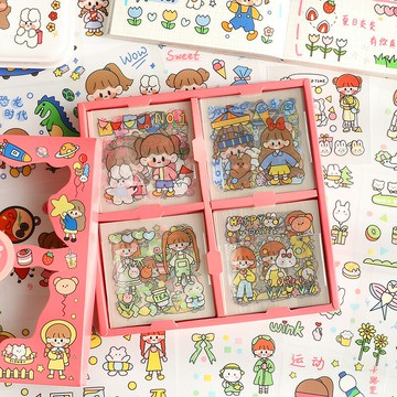 防水可愛手賬貼紙套裝PET貼畫手帳本兒童女孩少女心ins風大禮包手杖裝飾粘貼小圖案透明水杯卡通相冊本貼紙