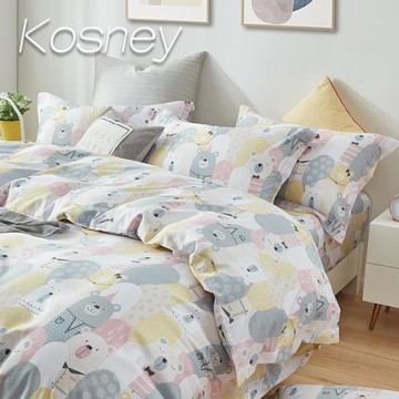 KOSNEY  熊熊同學會  頂級吸濕排汗萊賽爾天絲加大床包枕套組