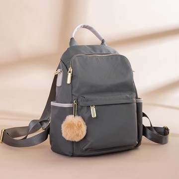 送毛球時尚撞色尼龍小背包女韓版牛津布雙肩包輕便簡約旅行小包包