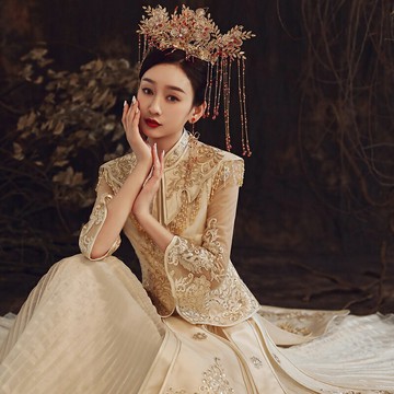 秀禾服2022新款結婚中式新娘禮服香檳色秀禾女顯瘦秀和服夏季薄款