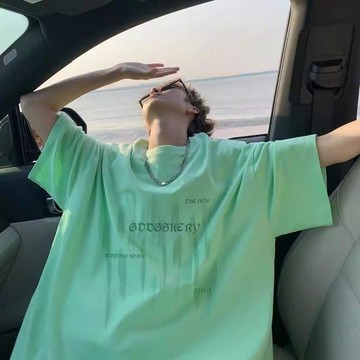純棉短袖 吸汗透氣  純棉高級多巴胺夏季新款美式高街塗鴉印花T恤男寬鬆短袖情侶上衣0615