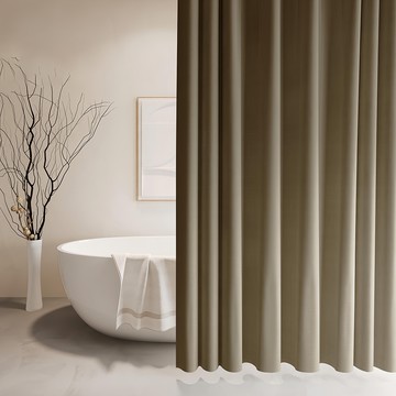 好物良品 仿亞麻莫蘭迪色系防潑水防霉防潮加厚浴簾 附掛環  180 x 180cm  淺咖啡色  1個