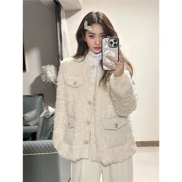 小香風外套女2025年新款羊羔毛年輕顯瘦保暖高級毛絨厚秋冬季外套