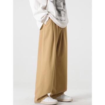 春夏薄款日系寬松直筒工裝褲男休閑卡其色褲子闊腿長褲city boy潮