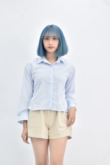 (M) fashion 長袖條紋藍色襯衫上衣