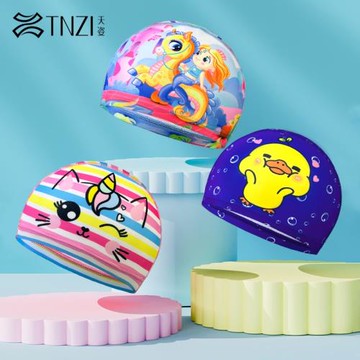 天姿兒童款防曬專業護耳高彈舒適布料柔軟不勒頭裝備游泳泳帽泳鏡