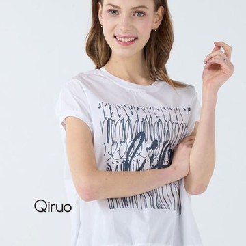 【Qiruo 奇若】春夏專櫃白色上衣3239A 胸前英文草書