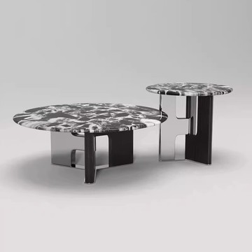 茶幾 免運熱銷 附發票 快速出貨 侘寂風意式極簡大理石茶幾組合圓形沙發邊幾不銹鋼茶桌