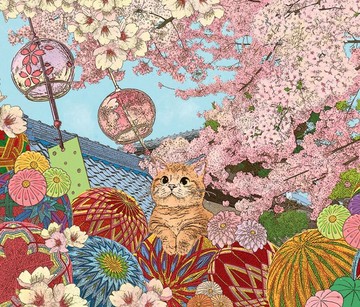 【拼圖貓】台灣藝術家 - 【林宗範系列】春風滿面 福氣圓滿-精緻藝術短版門簾 D2021-13