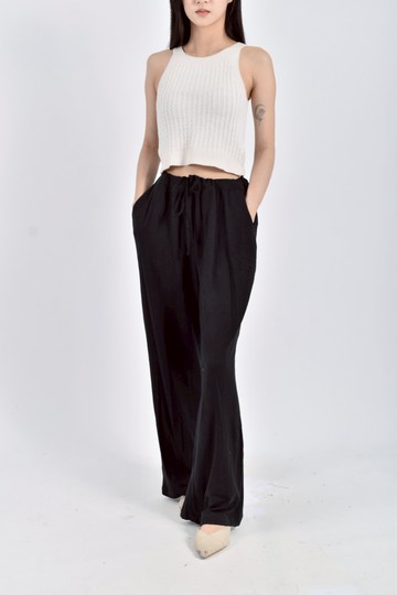 (2XL) fitty高腰鬆緊腰素面黑色長褲