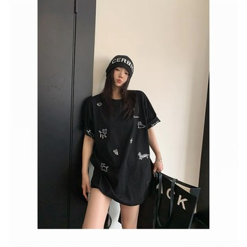 【RICECAKE & OISIS】美式簡約 圖案刺繡 短袖t恤 高級感 百搭 oversize 上衣 女