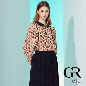 【GLORY21】網路獨賣款-etc.優雅扶桑花滾邊前開襟上衣-杏色