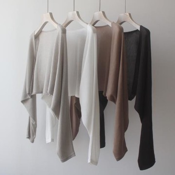 冰絲針織防曬開衫薄款女夏季披肩外搭短款長袖罩衫小坎肩外套上衣